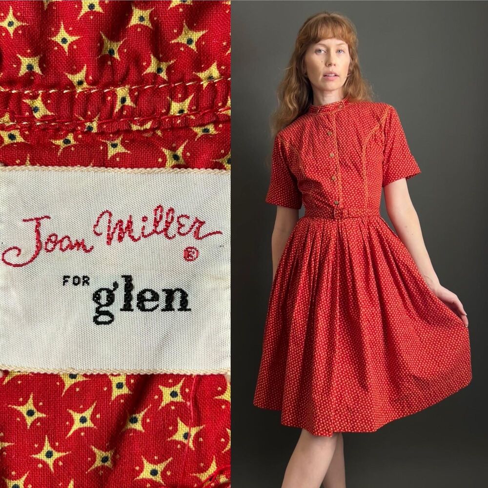 Vintage 1950s Joan Miller Atomic Print Cotton Fit & Flare Dress, Small